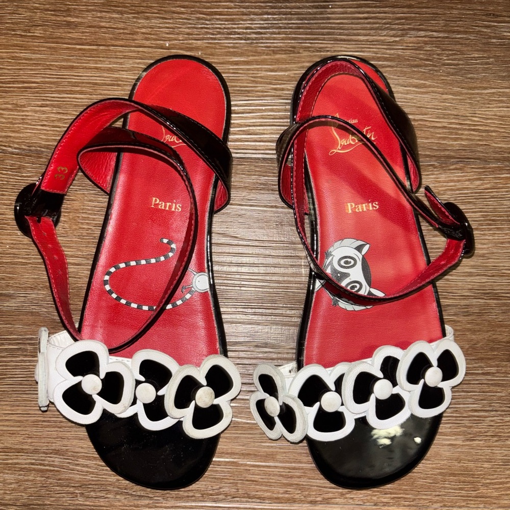 Christian Louboutin Kids Sandals with Black and Red Floral Design